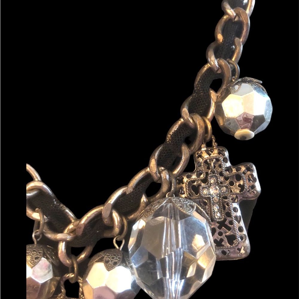 Punk Goth or‎ Vampire Goth Vintage Black Ribbon Crosses Dangle Necklace - Picture 6 of 14